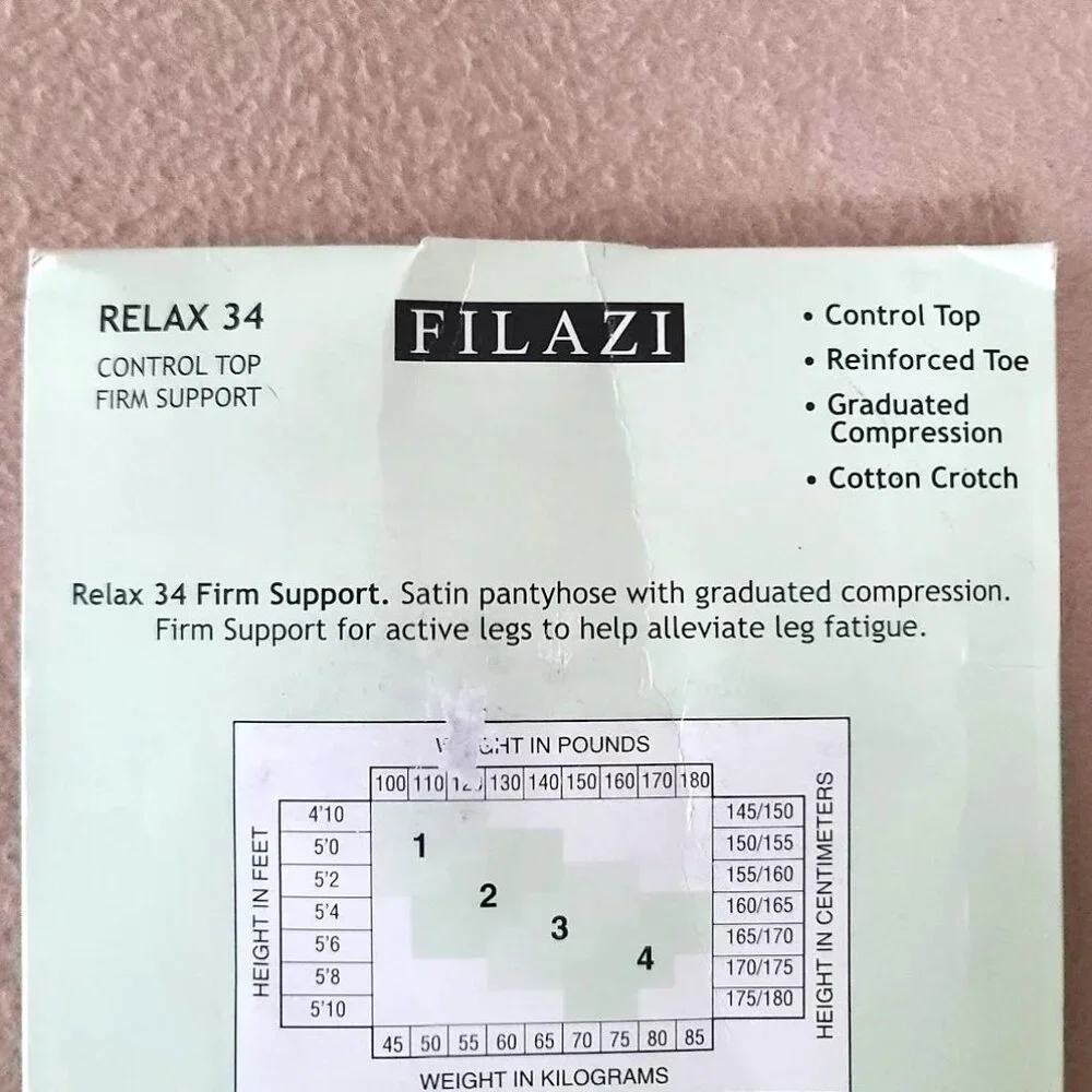 Filazi Relax 34 Control Top Firm Support Satin Pantyhose Sz B Honey/Tan NEW